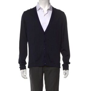 Giorgio Armani Navy V Neck Button Down Cardigan